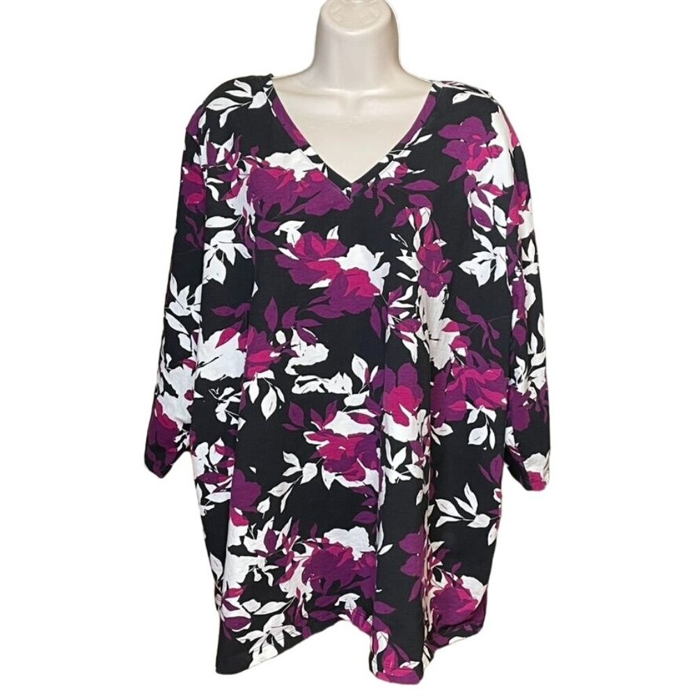 Jessica London Womens Floral  Blouse Black Purple Top Plus Size 30 32 u